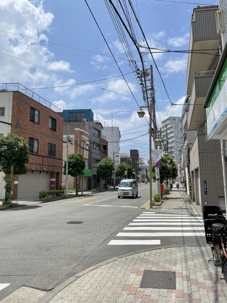 吉原方面へと続くバス通り。日の出会商店街の一角です。