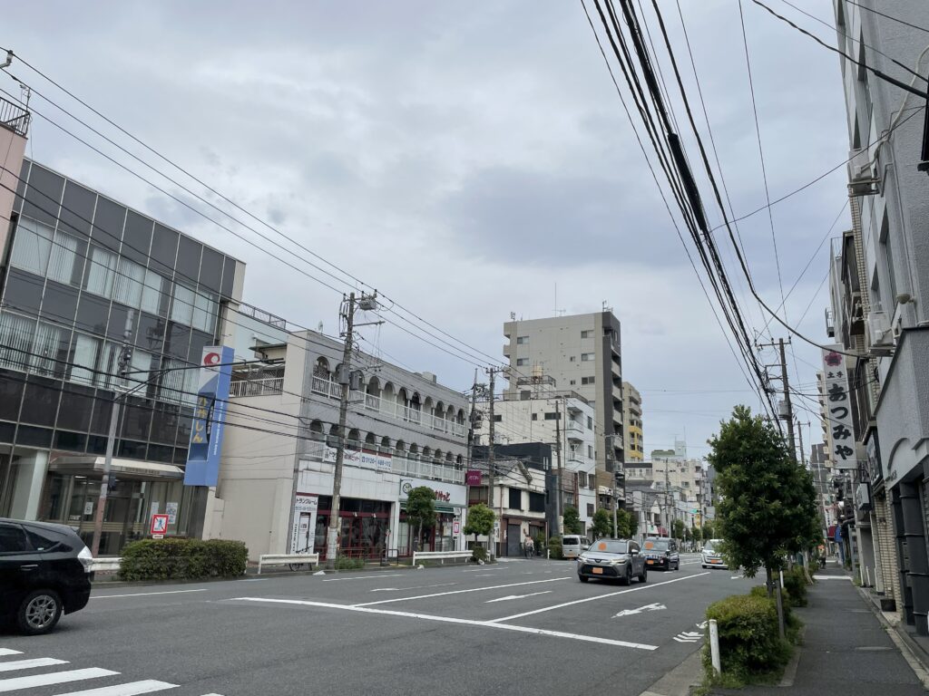 吉原大門から三ノ輪方面を望む通り。現在は商店や住宅が立ち並ぶ静かな街並み。