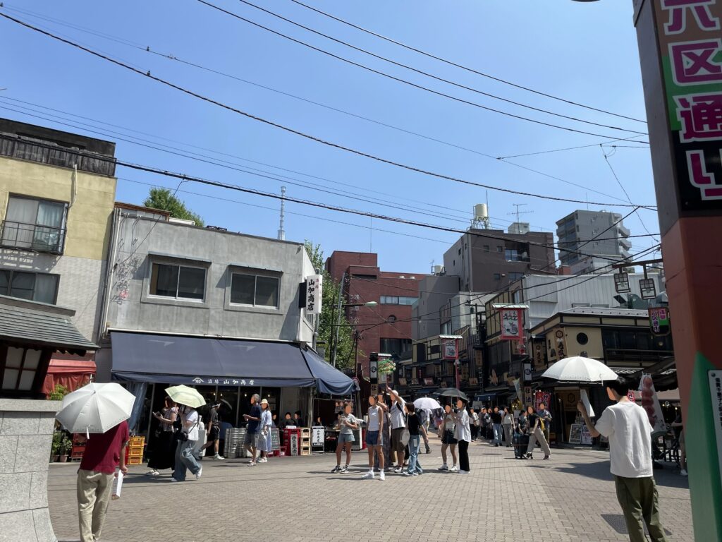 「浅草六区通り」を浅草寺へ向かって歩くと「伝法院通り(でんぼういんどおり)」へ入っていく。