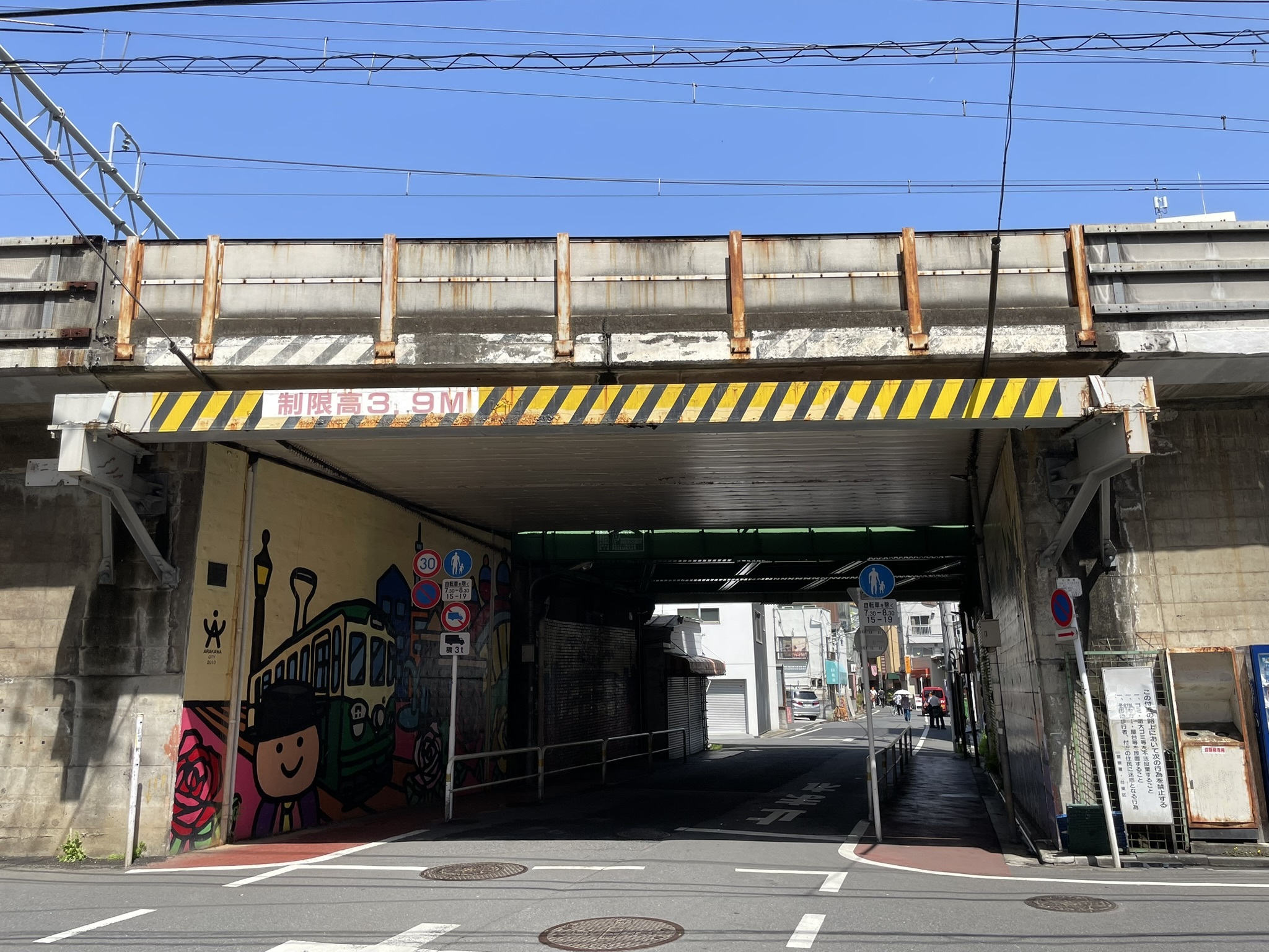 常磐線のガード下を通る。