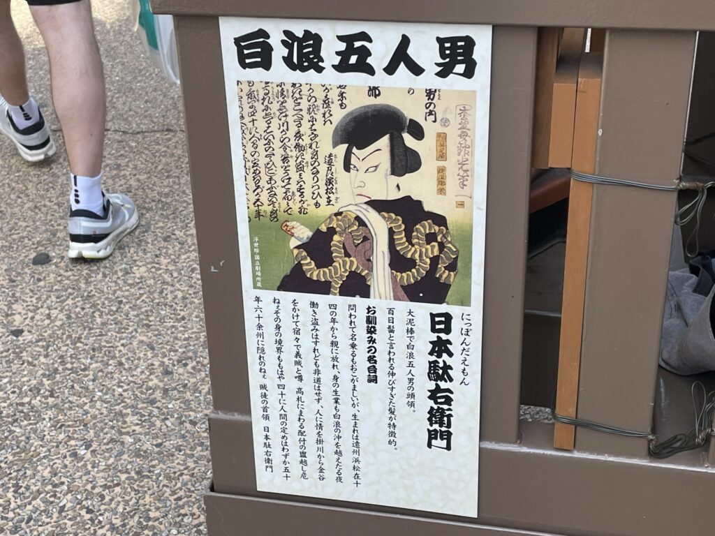 「白波五人男・日本駄右衛門」のキャラクター解説パネル。
